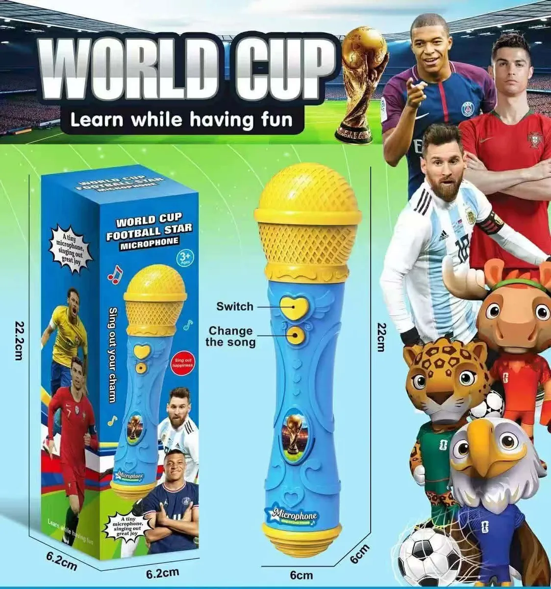 Mikrofon dziecięcy World Cup Football Star niebiesko-żółty 22 cm