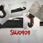 Parasol pełny automatyczny czarny z drewnopodobną rączką