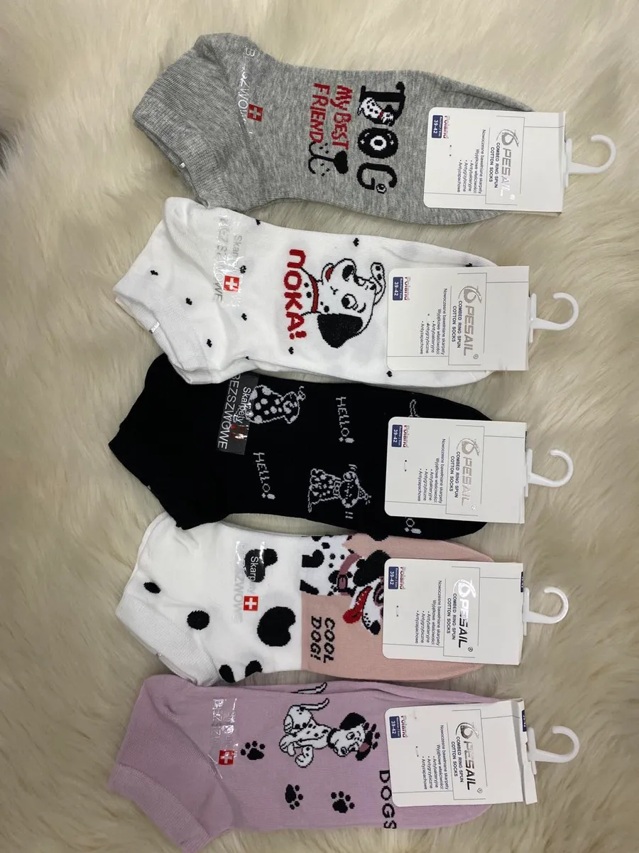 Kolorowe skarpetki damskie z motywem psa 39-42 bawełniane
