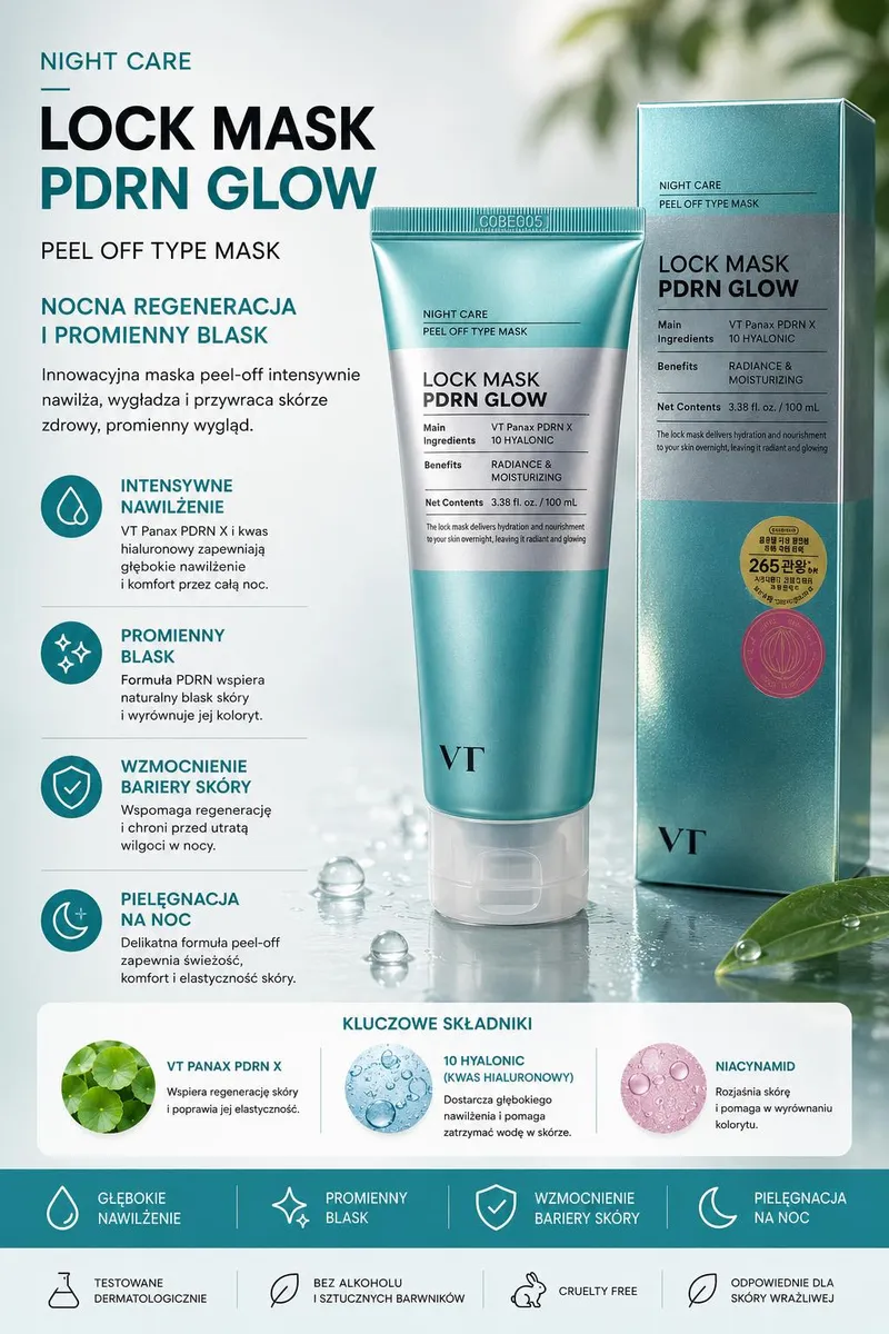 VT Lock Mask PDRN Glow Nocna Maska Peel-Off 100 ml nawilżająca