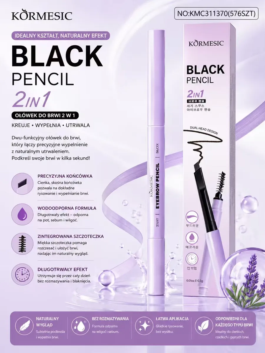 Körmesic Black Pencil 2w1 wodoodporny ołówek do brwi czarny