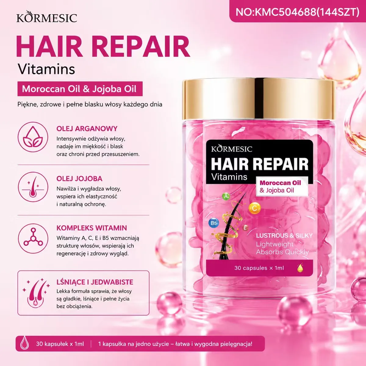 Körmesic Hair Repair Vitamins z olejem arganowym i jojoba 30 kapsułek