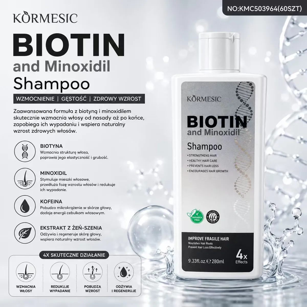 KORMESIC Biotin and Minoxidil Szampon wzmacniający 280ml