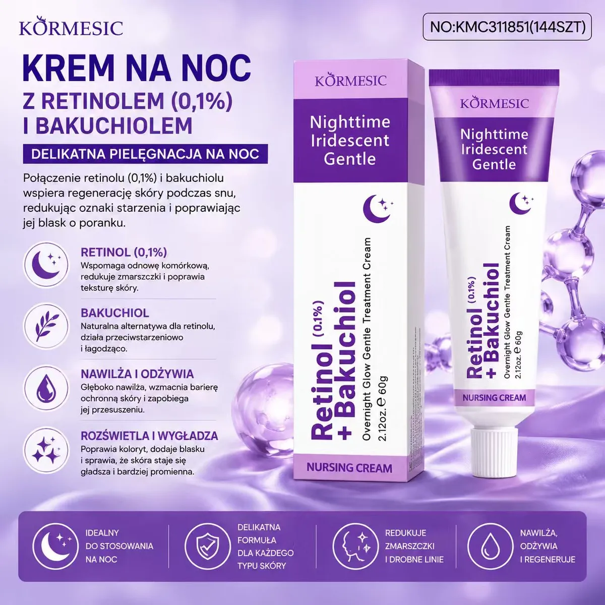 KORMESIC Krem na noc z retinolem 0,1% i bakuchiolem 60g