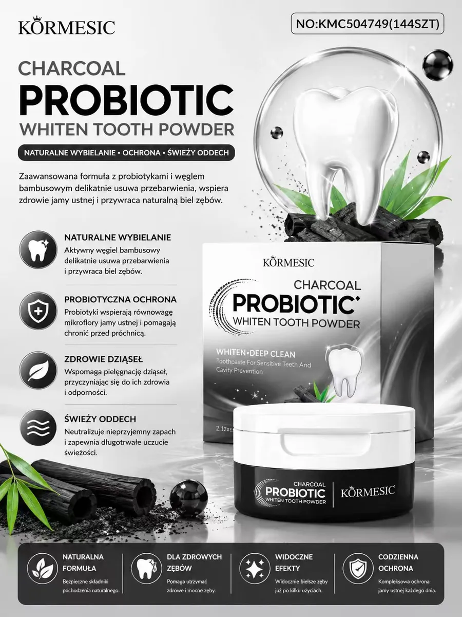 Körmesic Probiotic Charcoal proszek do wybielania zębów z węglem bambusowym