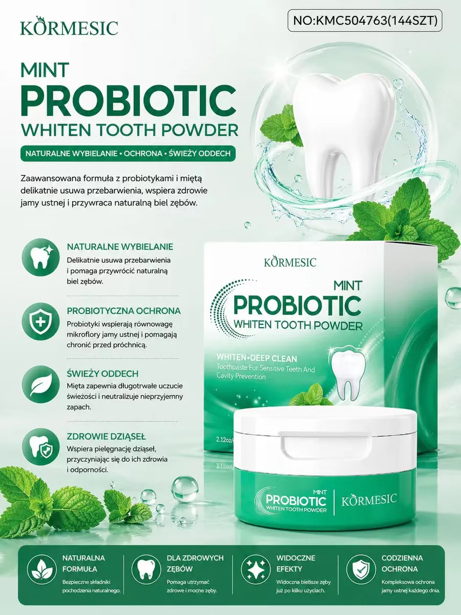 Körmesic Mint Probiotic Whitening Tooth Powder proszek do wybielania zębów z miętą