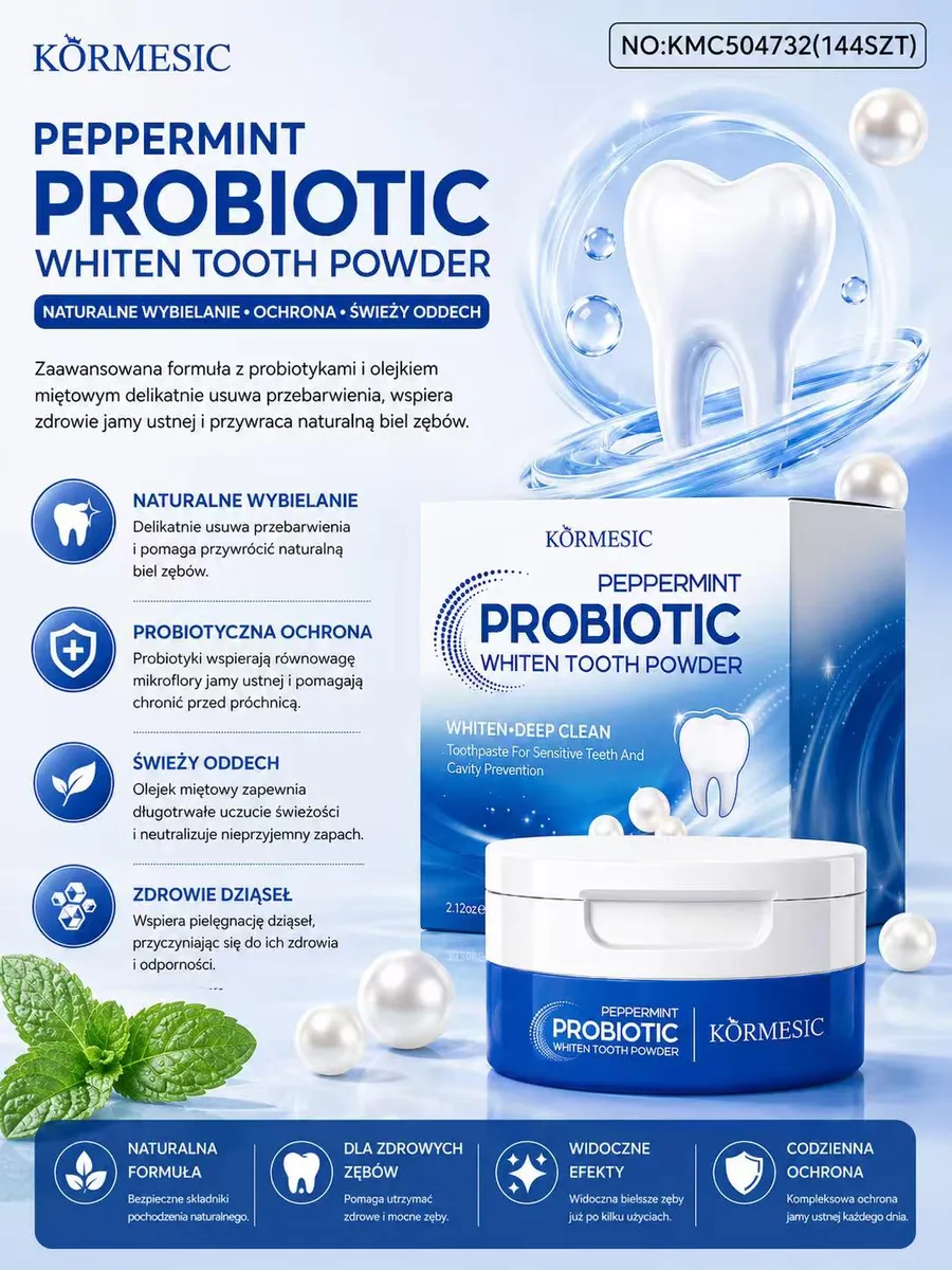 Körmesic Peppermint Probiotic proszek do wybielania zębów z miętą