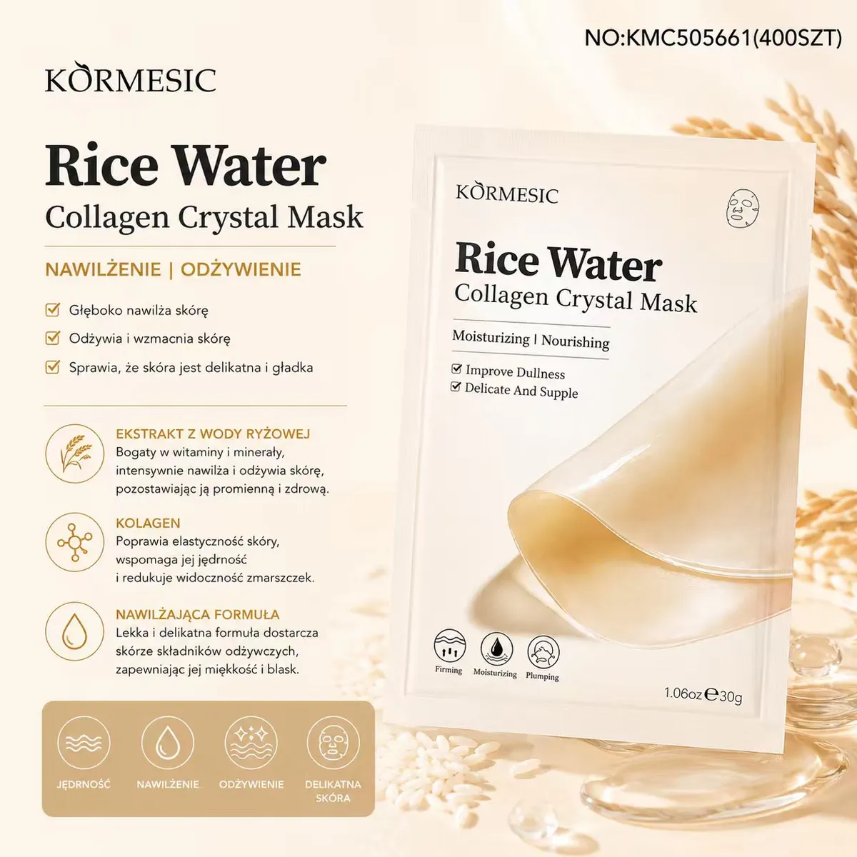 KORMESIC Rice Water Collagen Crystal Mask Nawilżająca Maska 30g