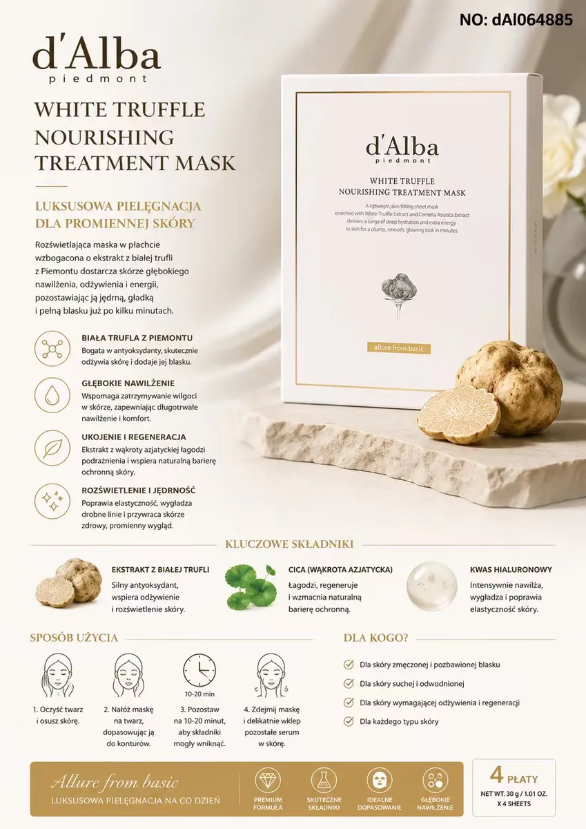 d'Alba Piedmont White Truffle maska w płachcie 4 sztuki
