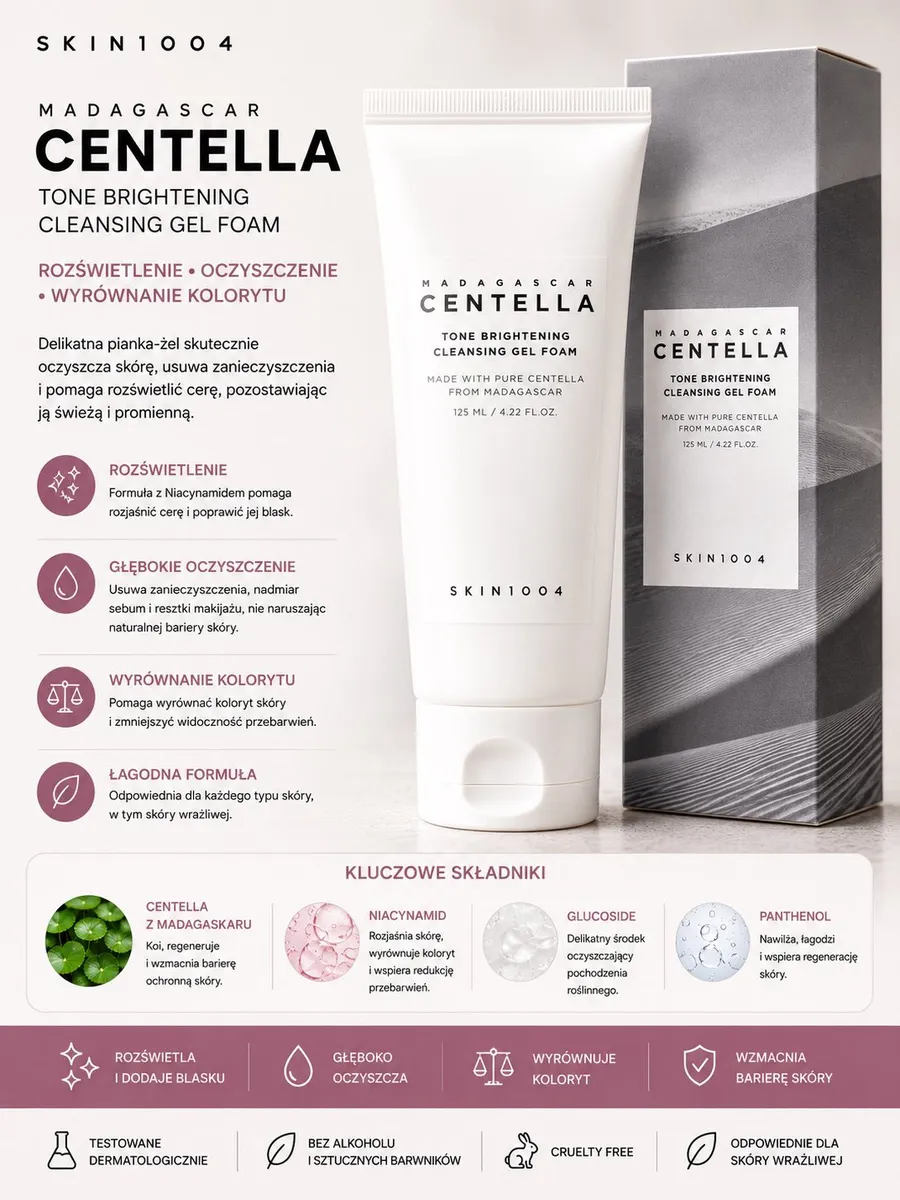 Skin1004 Madagascar Centella Rozświetlająca Pianka-Żel do Mycia Twarzy 125 ml