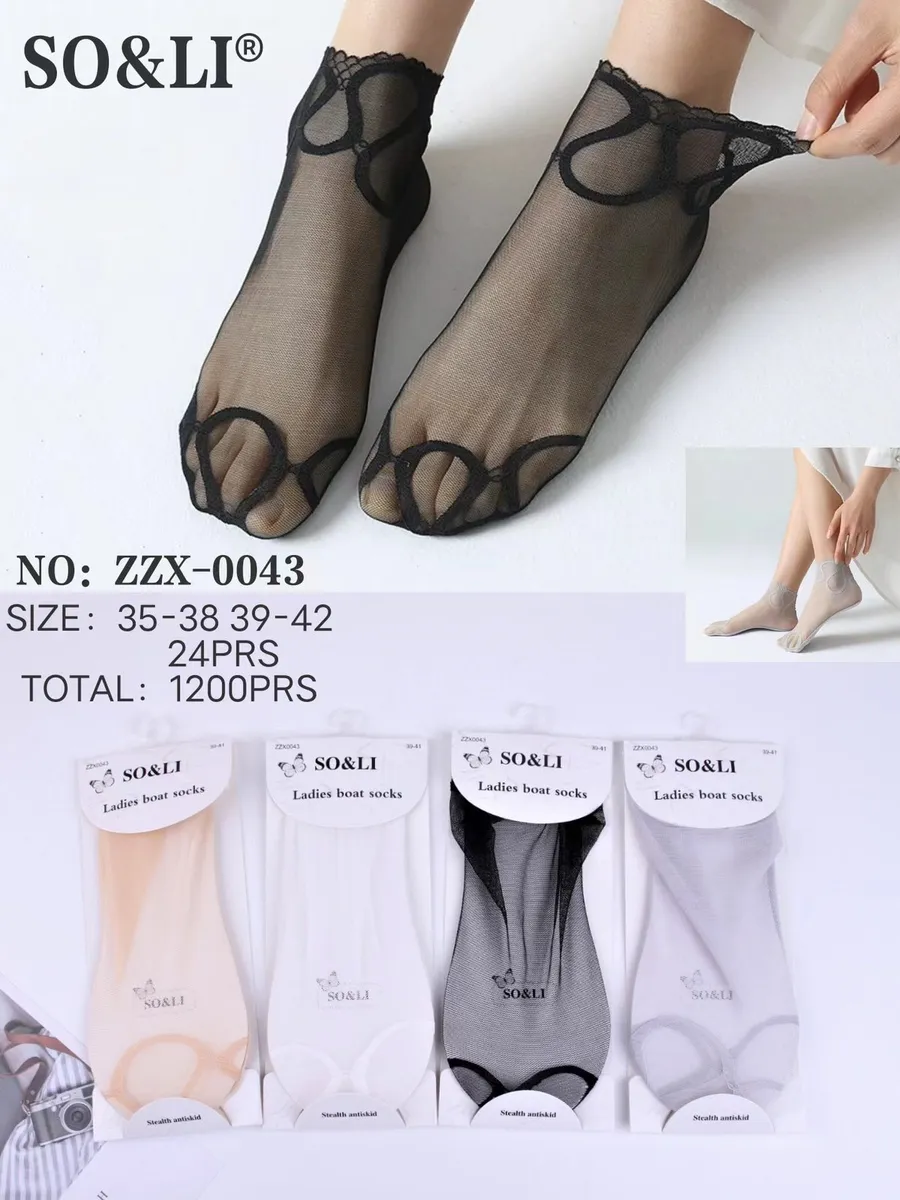 SO&LI przezroczyste damskie skarpetki boat socks z ozdobnym brzegiem
