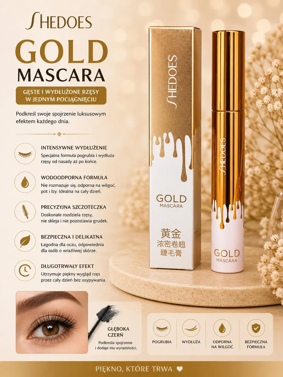 SHEDOES Gold Mascara luksusowy tusz do rzęs wodoodporny czarny