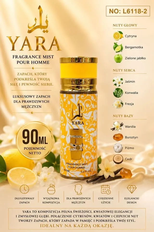 YARA Fragrance Mist Pour Homme 90ml luksusowy zapach męski