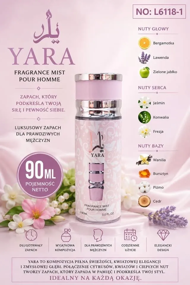 YARA Fragrance Mist Pour Homme 90ml luksusowy zapach męski
