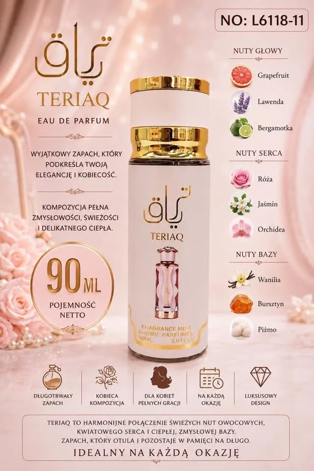 TERIAQ Perfumy Damskie 90ml z Nutami Owocowymi i Kwiatowymi
