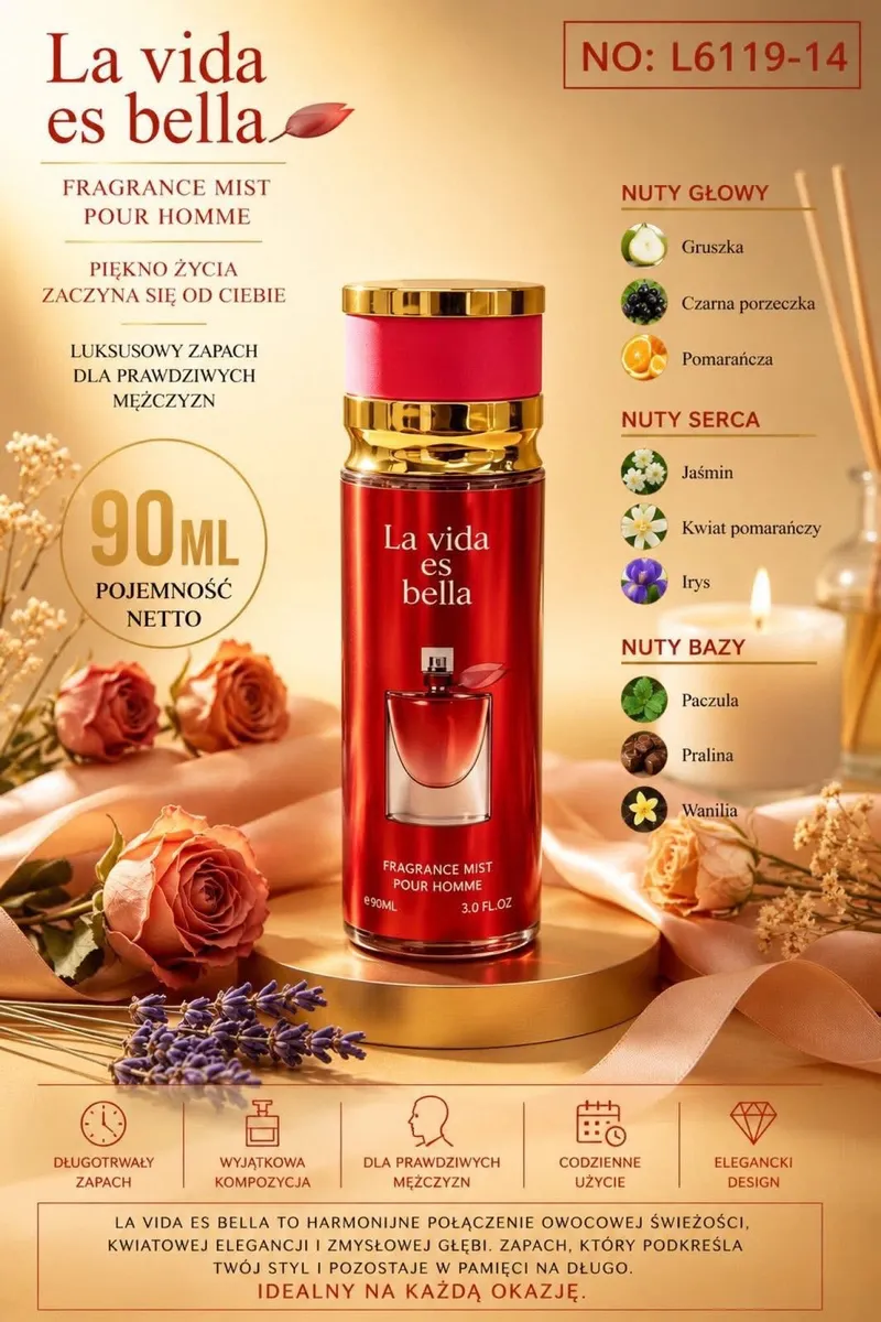 La vida es bella Fragrance Mist Pour Homme 90ml czerwony flakon