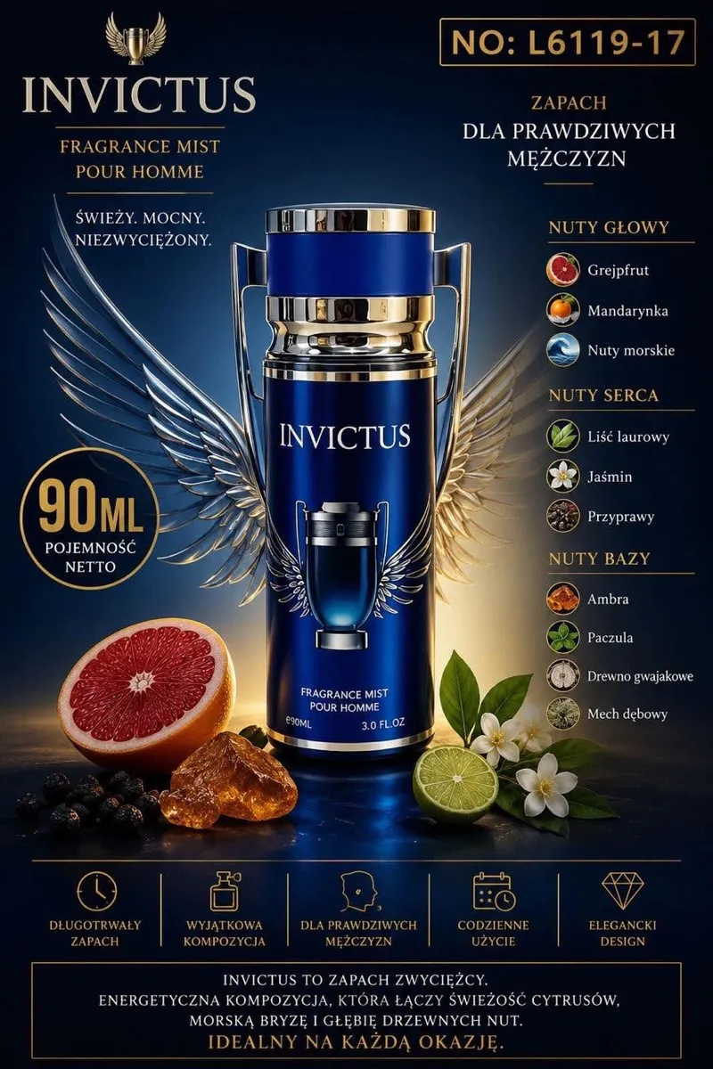 Invictus Fragrance Mist Pour Homme 90ml granatowy flakon