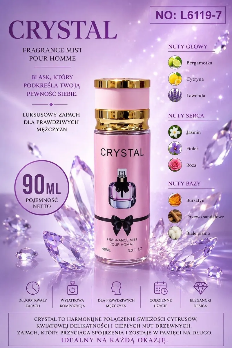 Crystal Fragrance Mist Pour Homme 90ml luksusowy zapach męski