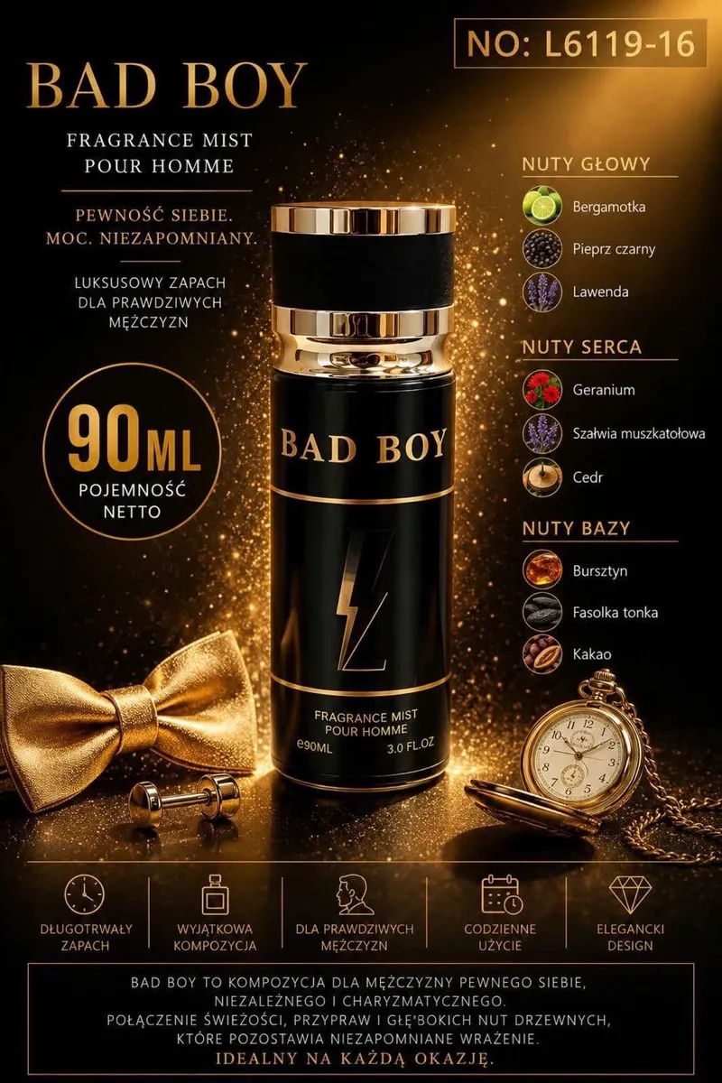 Bad Boy Fragrance Mist Pour Homme 90ml czarny z złotem