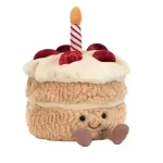 Pluszowy tort urodzinowy z świeczką 16cm beżowo-biały