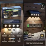 Lampa ścienna LED solarna z panelem mono-krystalicznym, 8 LED, tryb ciepły i zimny