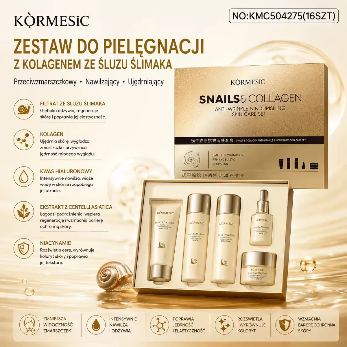 KORMESIC Zestaw do pielęgnacji z kolagenem i śluzem ślimaka