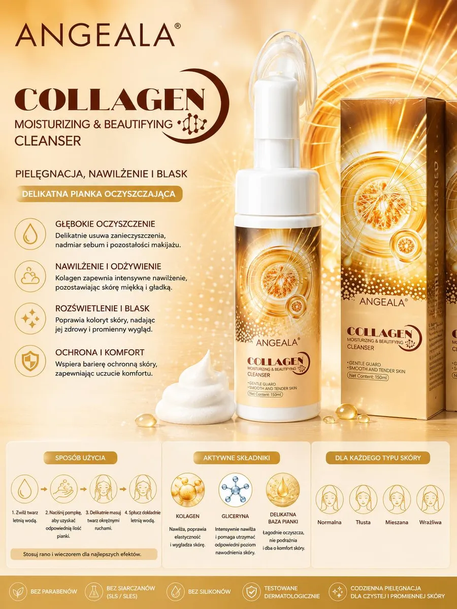 Angeala Collagen Delikatna Pianka Oczyszczająca 150ml