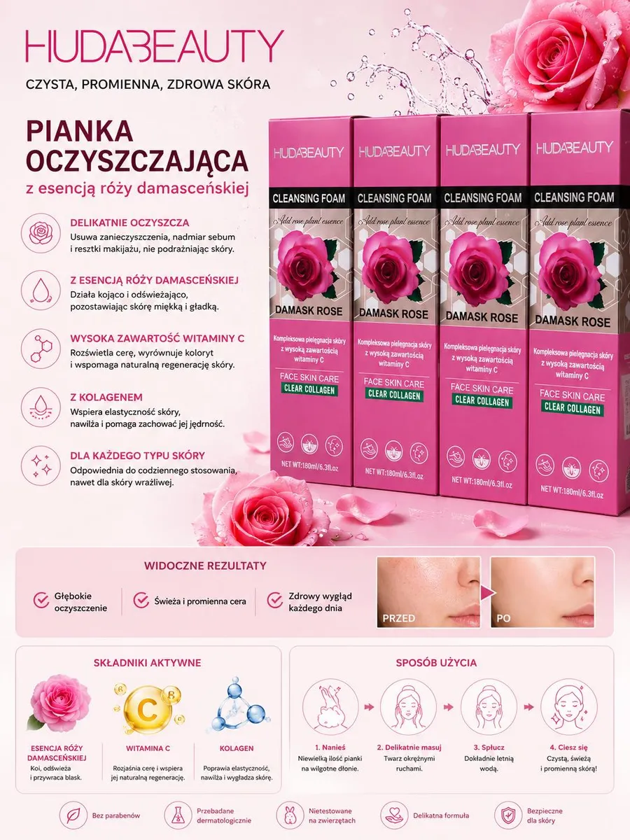 Pianka oczyszczająca z esencją róży damasceńskiej 180 ml