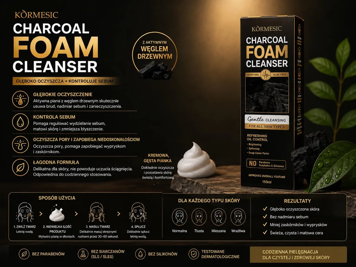 Körmesic Charcoal Foam Cleanser z aktywnym węglem drzewnym 150ml