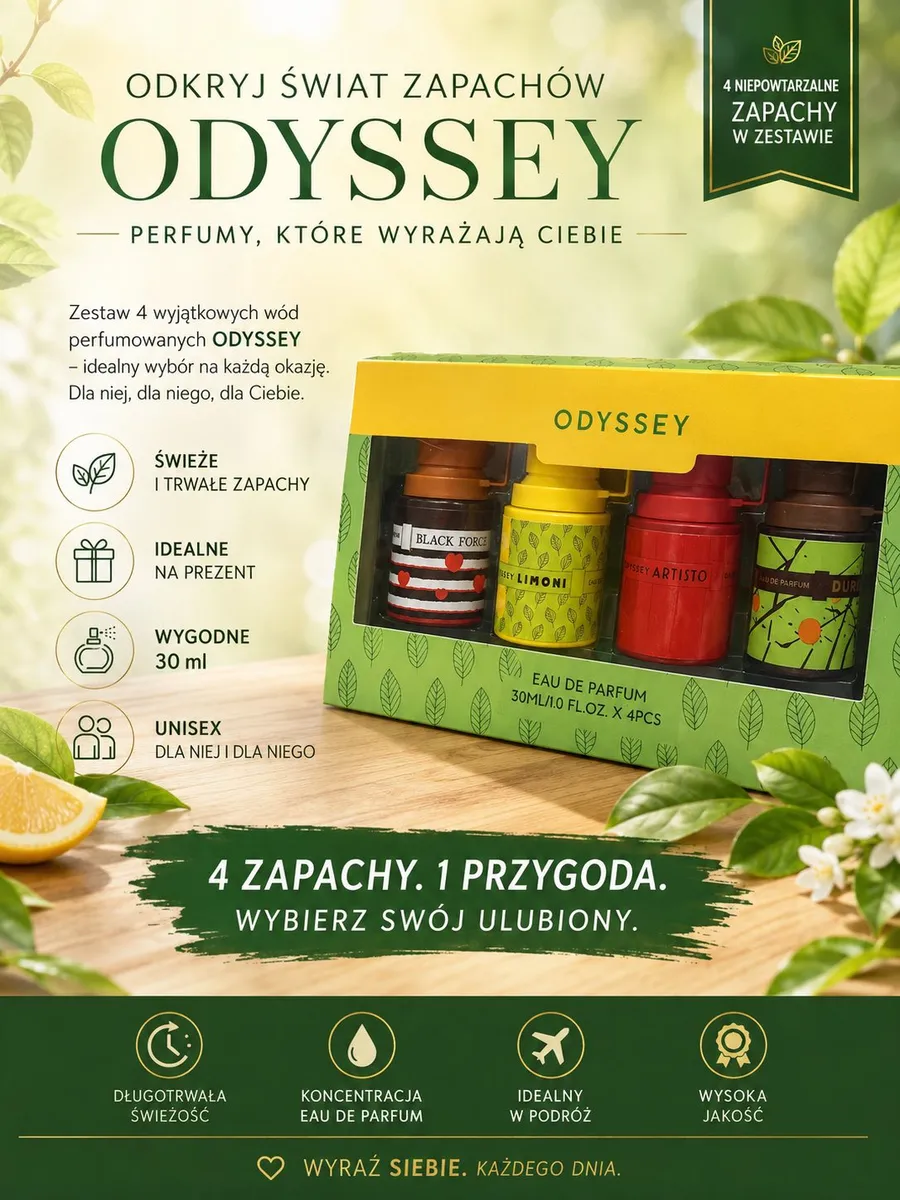 Zestaw Perfum Odyssey 4x30ml unisex świeże zapachy