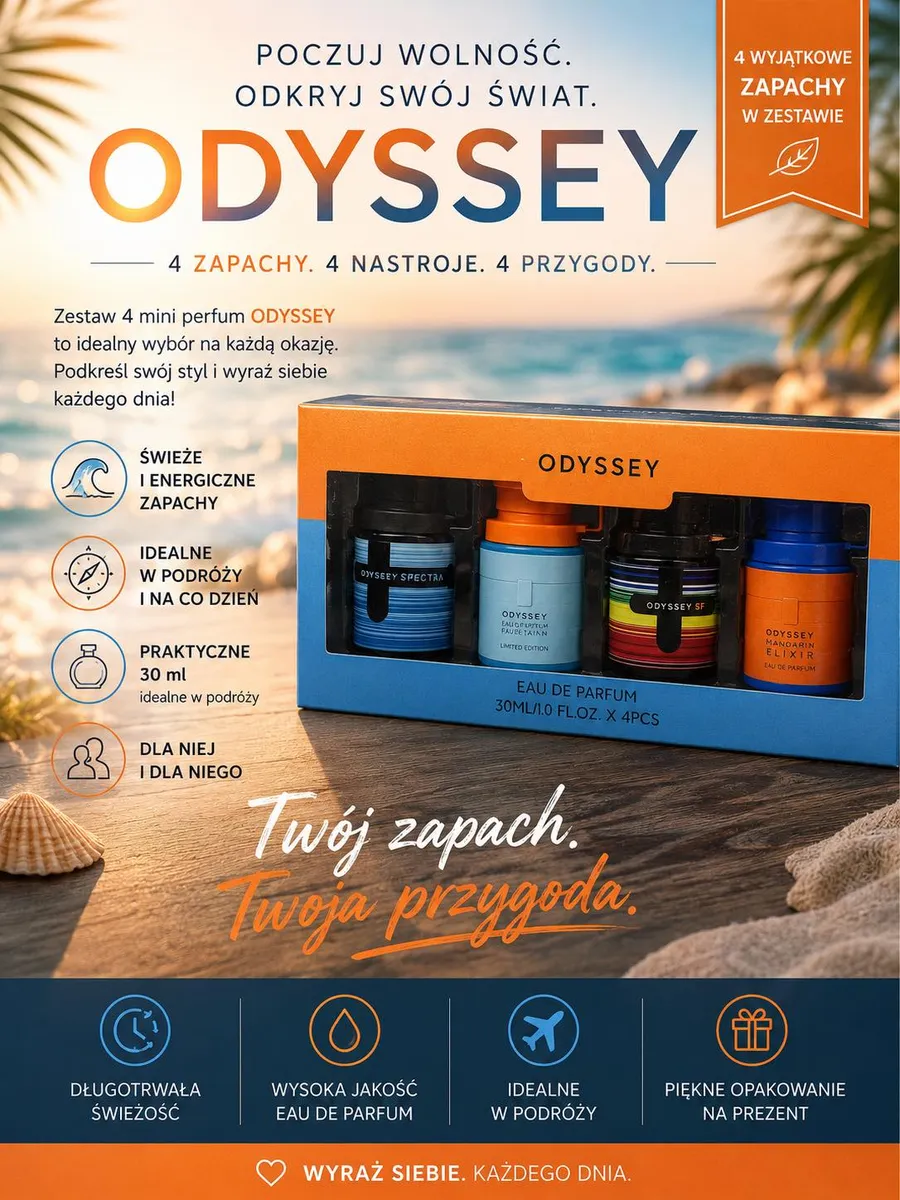 Zestaw 4 mini perfum Odyssey 4x30ml świeże zapachy podróżne