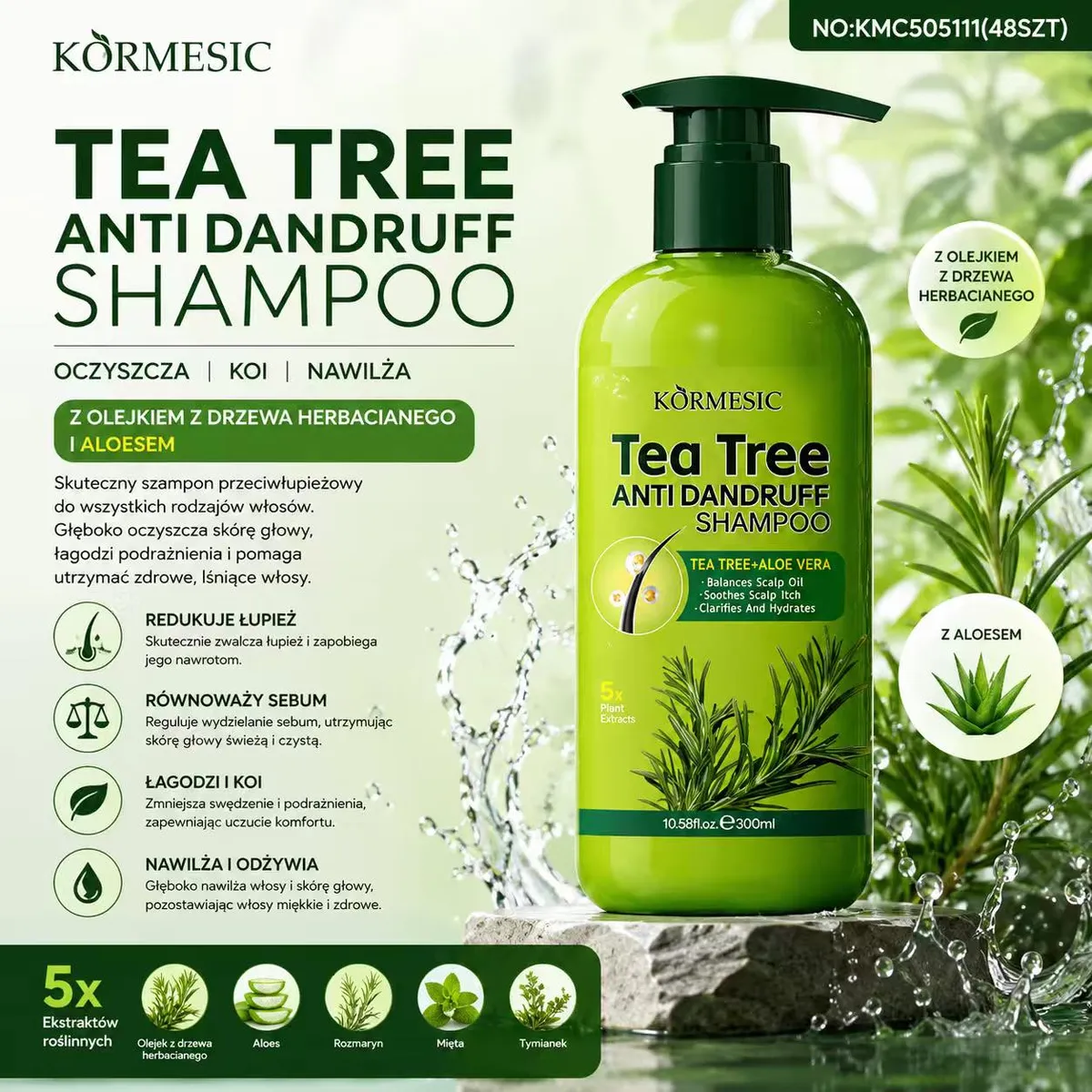 Körmesic Tea Tree Szampon Przeciwłupieżowy 300ml z Aloesem