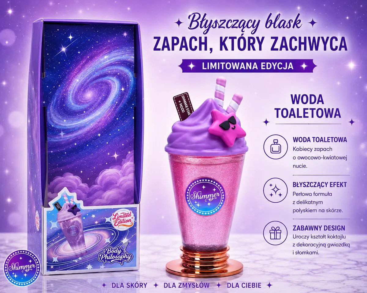 Woda Toaletowa Yum Yum 200ml z Błyszczącym Efektem i Koktajlowym Designem