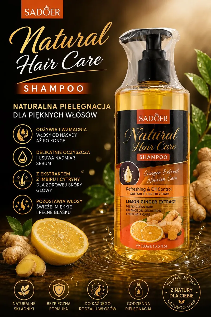Sadoer Natural Hair Care Szampon z ekstraktem imbiru i cytryny 300ml