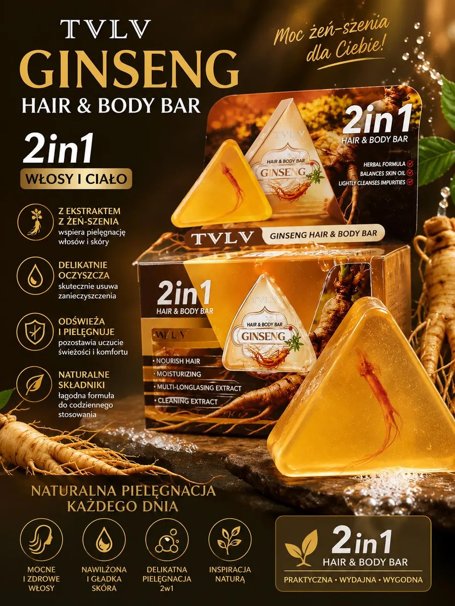TVLV Ginseng Hair & Body Bar mydło 2in1 z ekstraktem żeń-szenia