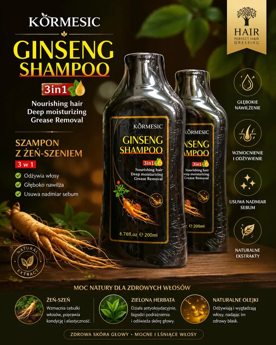 Körmesic Ginseng Shampoo 200ml szampon z żeń-szeniem 3w1