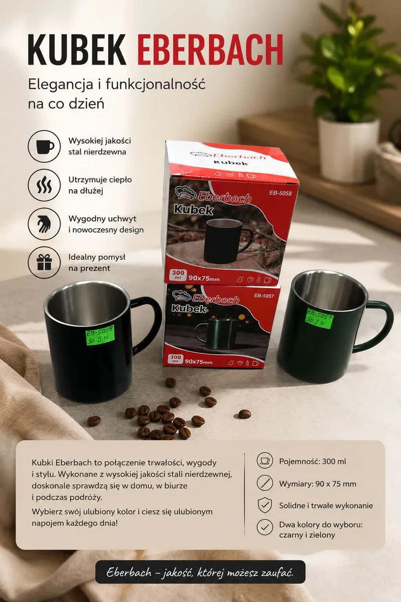 Kubek Eberbach stal nierdzewna 300 ml czarny i zielony