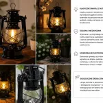 Lampa naftowa czarna metalowa z retro światłem knotowym