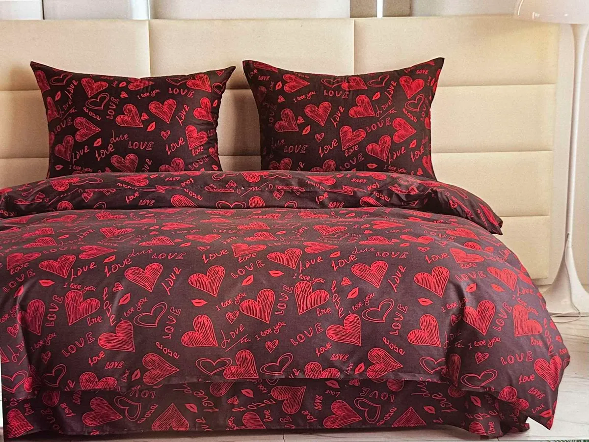 Komplet pościeli 3D czerwone serca 160x200 satyna bawełniana