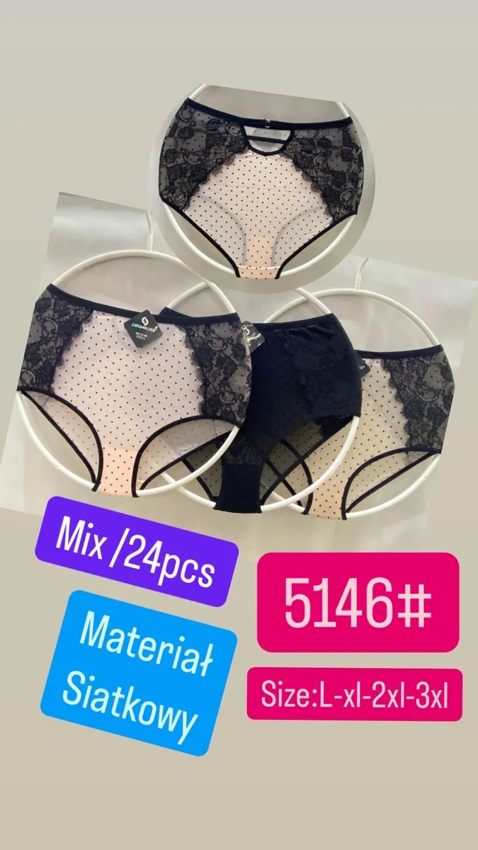 Majtki damskie siateczkowe z koronką mix rozmiarów L-3XL