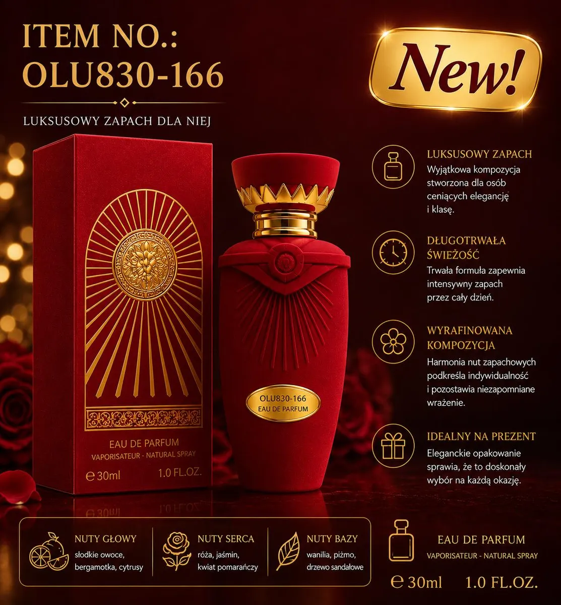 Perfumy damskie OLU830-166 30ml luksusowy zapach czerwone opakowanie