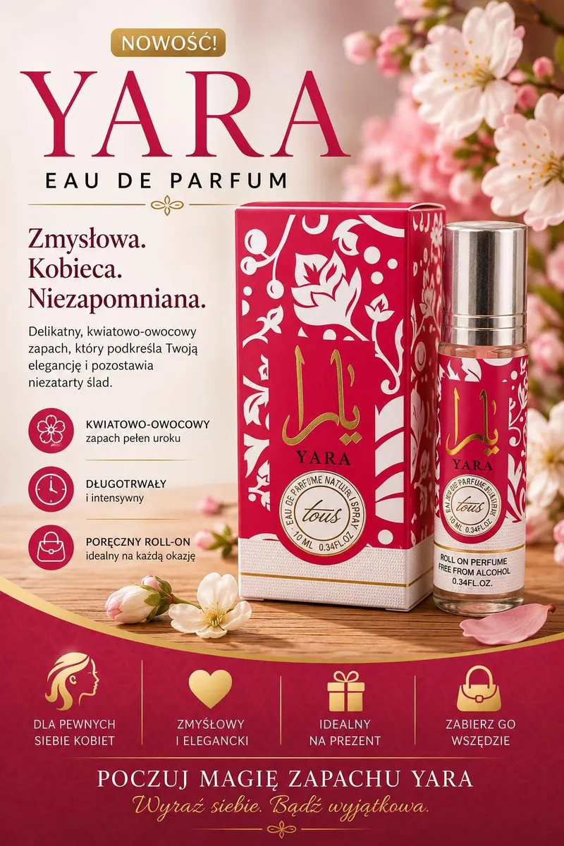 YARA Candy Roll-On Perfumy Kwiatowo-Owocowe 10 ml bez alkoholu