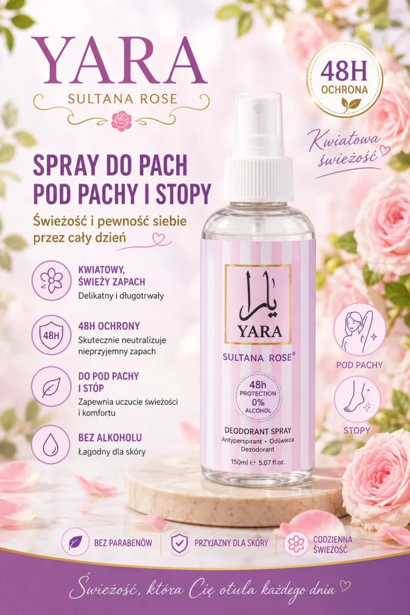 YARA SULTANA ROSE spray do pach i stóp 150ml kwiatowa świeżość