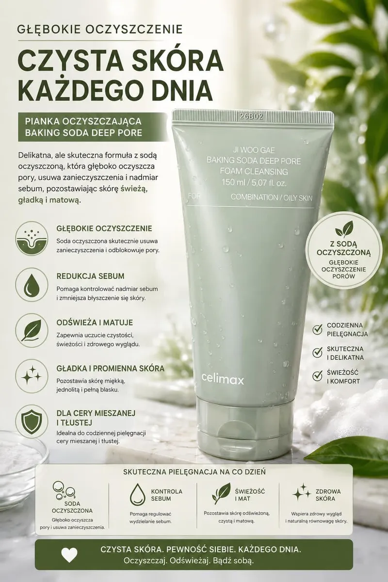Celimax Baking Soda Deep Pore Pianka Oczyszczająca 150 ml do Cery Mieszanej i Tłustej