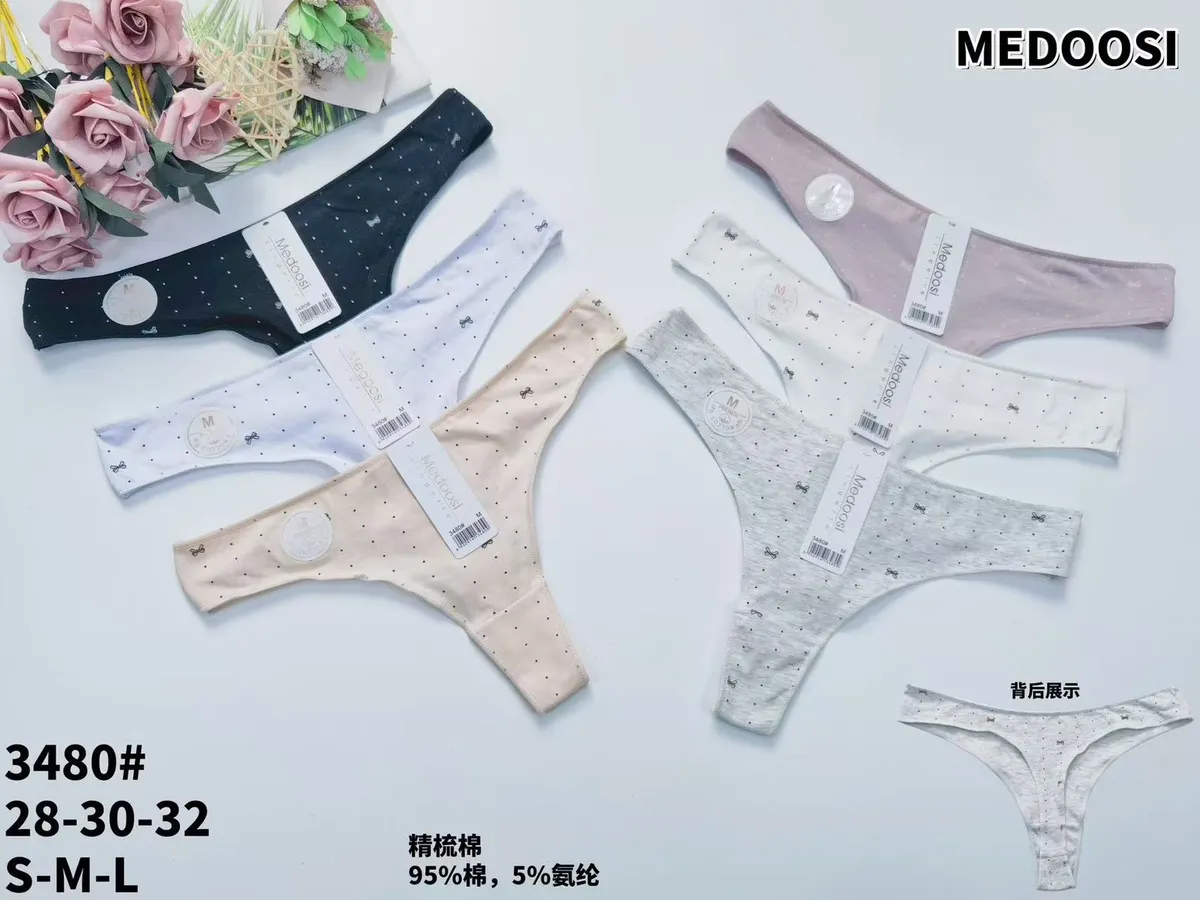 Medoosi Bawełniane Figi Stringi w Kropki Mix Kolorów S-M-L