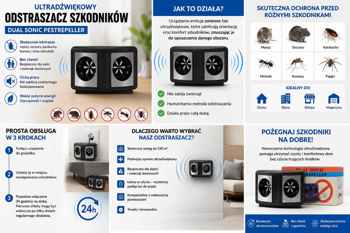 Ultradźwiękowy odstraszacz szkodników Dual Sonic czarno-srebrny