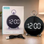 Cyfrowy Budzik LED czarny z metalicznym wykończeniem i USB