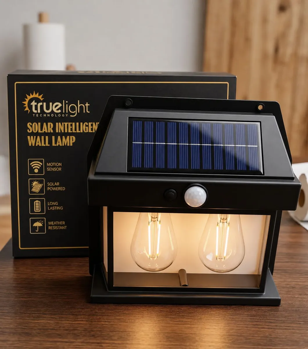Lampa ścienna solarna LED z czujnikiem ruchu czarna