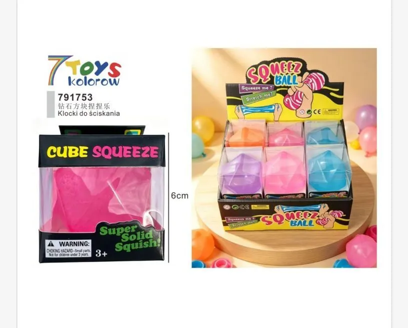 Klocki do ściskania Cube Squeeze różowe 6 cm