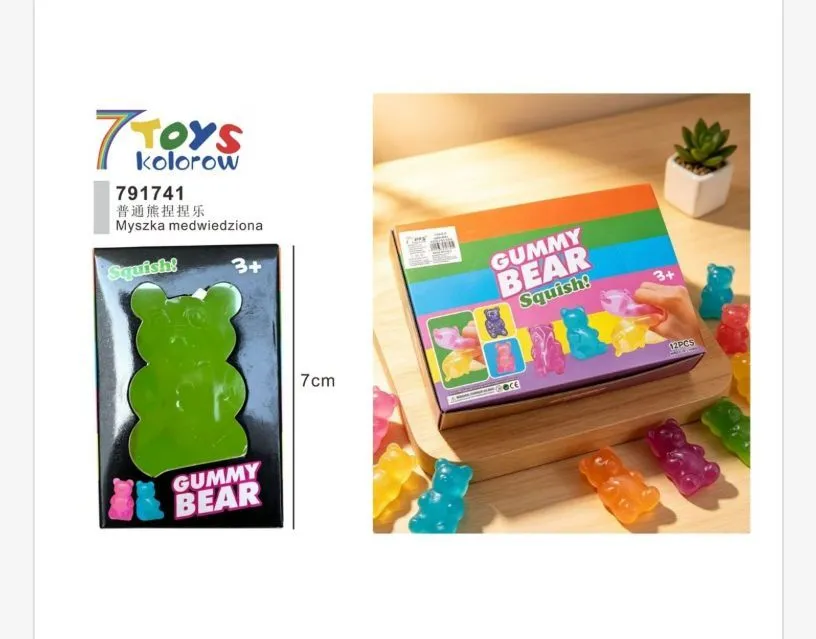 Kolorowe miękkie gniotki miś Gummy Bear 7 cm 12 sztuk